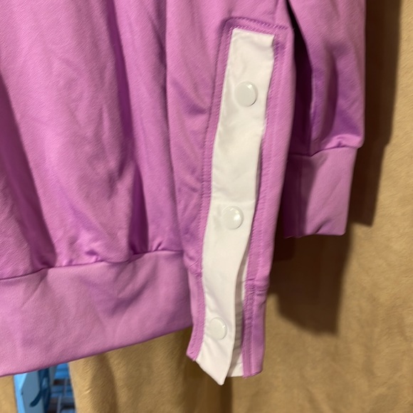 NWOT Purple and White Hoodie w/white snaps that open on sides “Love!” - Picture 3 of 5